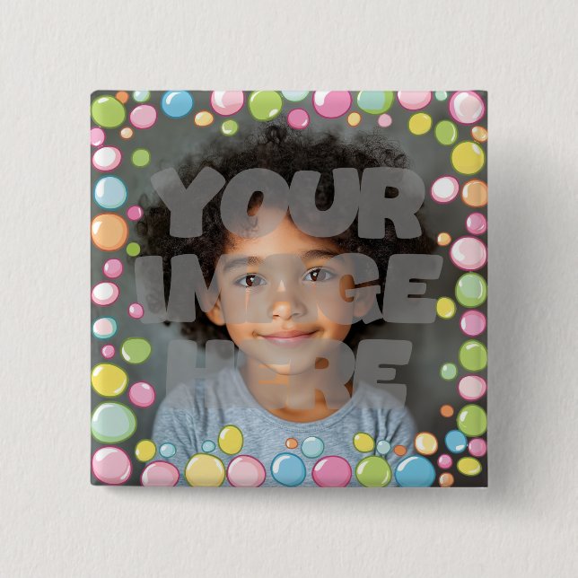 Colourful Fun Pastel Bubble Frame Border for Photo 15 Cm Square Badge (Front)