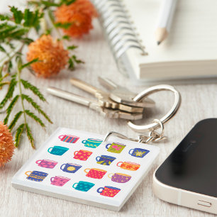 Colourful Fun Patterned Coffee Mug Set  Key Ring