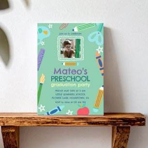 Colourful Fun Photo Preschool Graduation Invitation