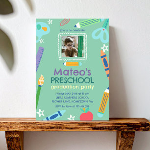 Colourful Fun Photo Preschool Graduation Invitation
