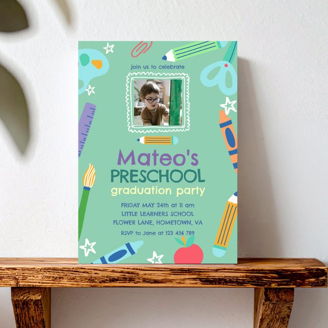 Colourful Fun Photo Preschool Graduation Invitation (Creator Uploaded)