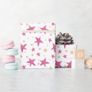 Colourful Fun Pink Stars and Yellow Circles Party Wrapping Paper
