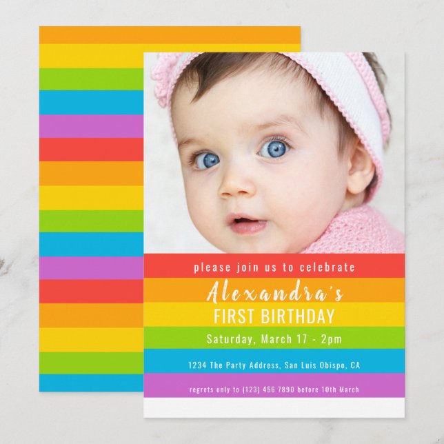 Colourful Fun Rainbow Party Personalised Invitation (Front/Back)