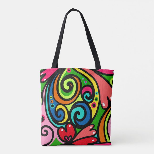 Colourful & Fun Retro Psychedelic 60s Design Tote Bag (Back)