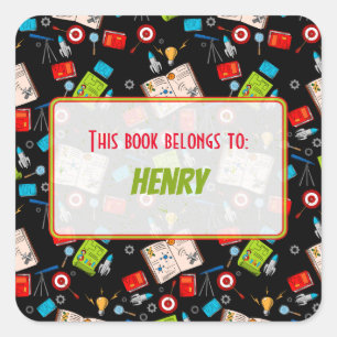 Colourful Fun School Science Pattern Personalised Square Sticker