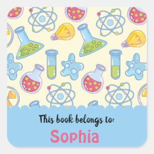 Colourful Fun School Science Pattern Personalised  Square Sticker