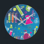 Colourful Fun Science Chemistry Personalised Round Clock<br><div class="desc">Customise with any text.</div>