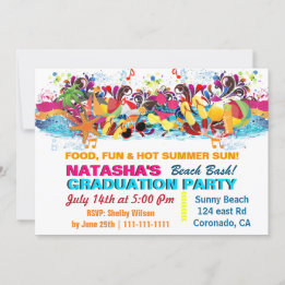 Colourful Fun Summer Beach Graduation Party  Invitation
