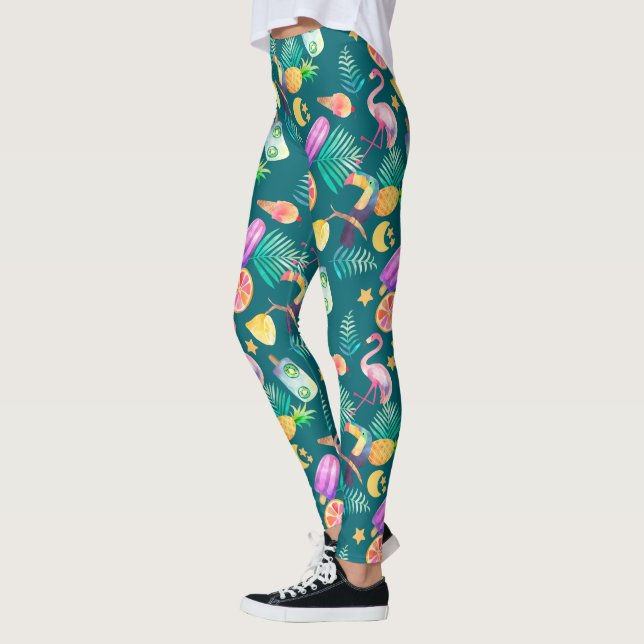 Colourful Fun Tropical Summer Pattern Leggings (Left)