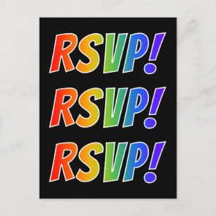 Colourful, Fun, Vibrant Rainbow Letters "RSVP!" Postcard