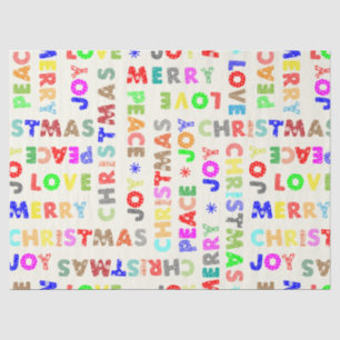 Colourful Fun Whimsical Christmas Script Decoupage Tissue Paper