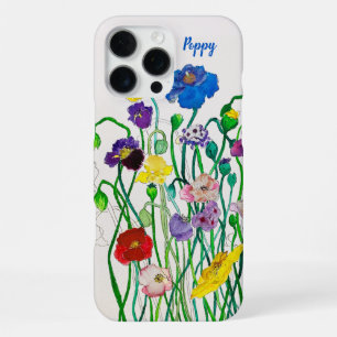 Colourful Fun Wild Poppy Watercolor Named iPhone 16 Pro Max Case