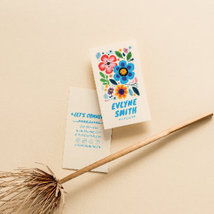 Colourful Funky Hand Drawn Written Retro Floral Business Card