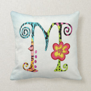 Colourful Funky Letter M Monogram Throw Pillow