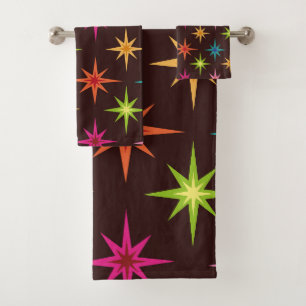 Colourful Funky Mid Century Atomic Starbursts    Bath Towel Set