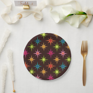 Colourful Funky Mid Century Atomic Starbursts Paper Plate