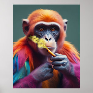 Colourful Funky Monkey Holding a Cigar  Poster