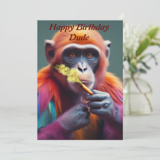 Colourful Funky Monkey With Cigar Invitation