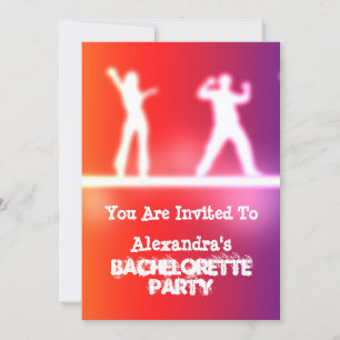 Colourful funky neon dancers bachelorette party invitation