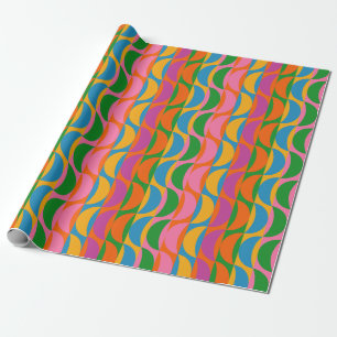 Colourful Funky Pop Art Wavy Moon Stripes Pattern Wrapping Paper