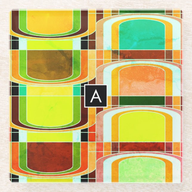 Colourful Funky Retro Inspired Glass Coaster (Front)