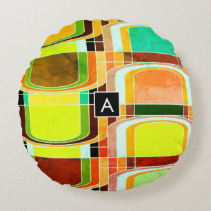 Colourful Funky Retro Inspired Round Cushion