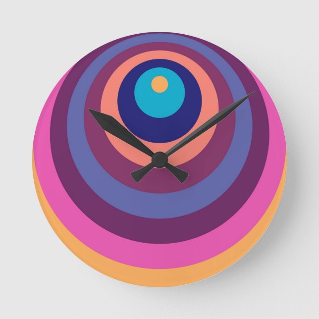 Colourful Funky Stripes Modern Geometric Pattern Round Clock (Front)