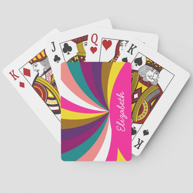 Colourful Funky Stripes Pattern Playing Cards (Back)