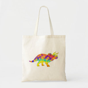 Colourful Funky Triceratops Cute Dinosaur Art Tote Bag