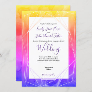 Colourful Funky Watercolors/Geometric Wedding Invitation