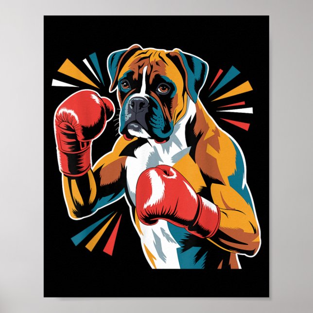 Colourful Funny Boxing Dog Lovers Kickboxing Boxer Poster (Front)