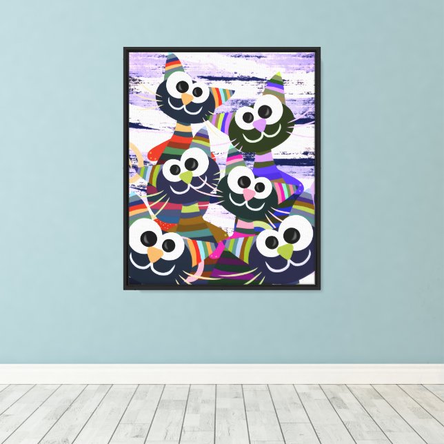 Colourful funny cats canvas print (Insitu(Wood Floor))