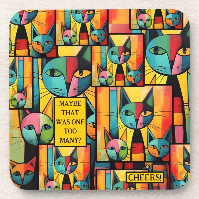 Colourful Funny Cats Drink Coaster (Front)