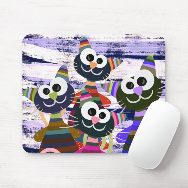 Colourful funny cats mouse pad (With Mouse)