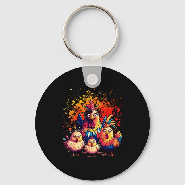 Colourful Funny Chicken Art  Key Ring (Front)