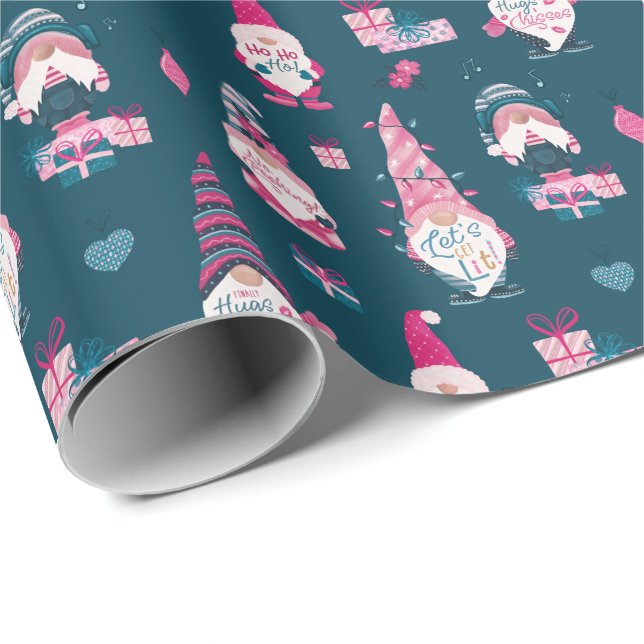 Colourful Funny & Cute Gnome Character Christmas Wrapping Paper (Roll Corner)