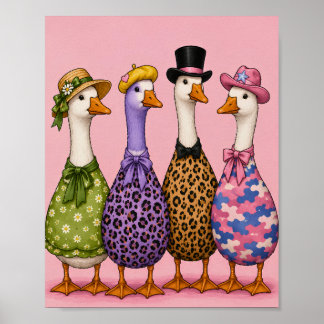 Colourful Funny Fashion Whimsical Ducks Poster