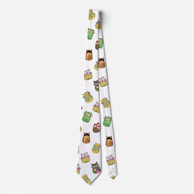 Colourful Funny Funky Cats Pattern Tie (Front)