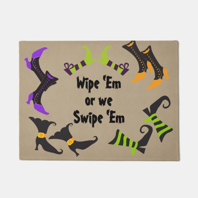 Colourful Funny Halloween Doormat - Witch Shoes (Front)