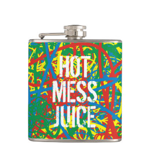 Colourful Funny Hot Mess Juice Scribbles Drink Bre Hip Flask