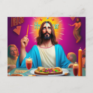 Colourful Funny Jesus at his Birthday Postcard