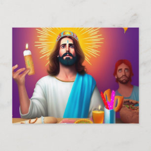 Colourful Funny Jesus at his Birthday Postcard