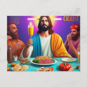 Colourful Funny Jesus at his Birthday Postcard