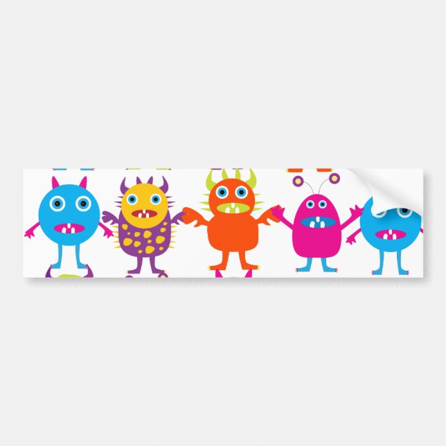Colourful Funny Monster Party Creatures Bash Bumper Sticker (Front)