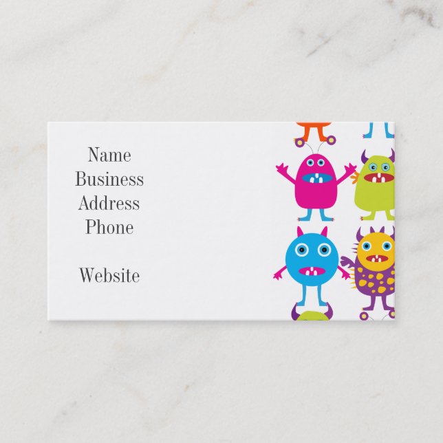 Colourful Funny Monster Party Creatures Bash Business Card (Front)