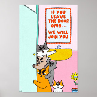 Colourful Funny Pastel Bathroom Wall Art Cat Poste
