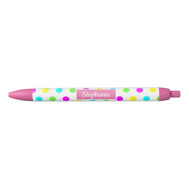 Colourful Funny Polka Dots Personalised Girls Name Blue Ink Pen (Front)