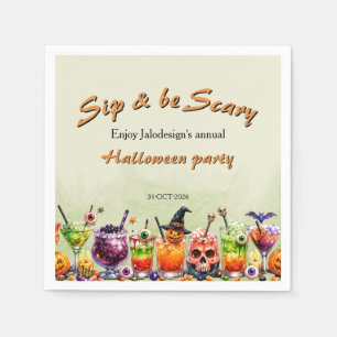 Colourful Funny Scary Cocktails Sip Halloween Part Napkin