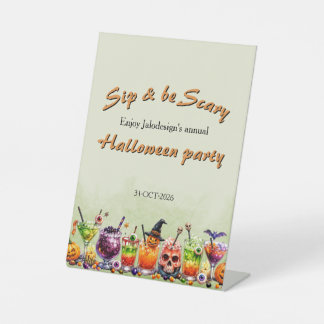 Colourful Funny Scary Cocktails Sip Halloween Part Pedestal Sign