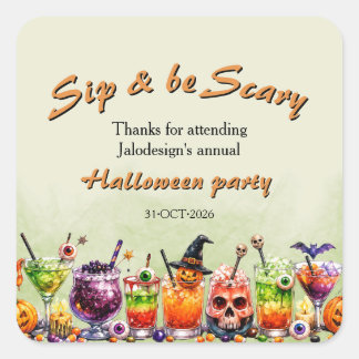 Colourful Funny Scary Cocktails Sip Halloween Part Square Sticker